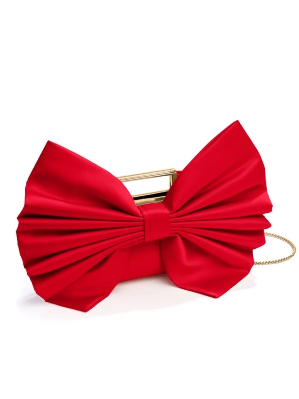 Alice + Olivia Red Satin Bow Clutch with Gold Accent